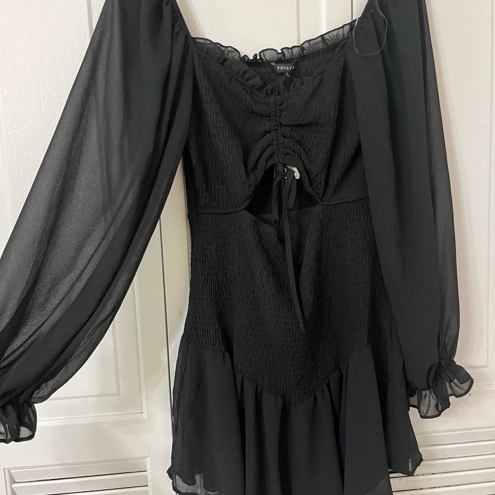 Papaya Elegant Black Long Sleeve Dress
